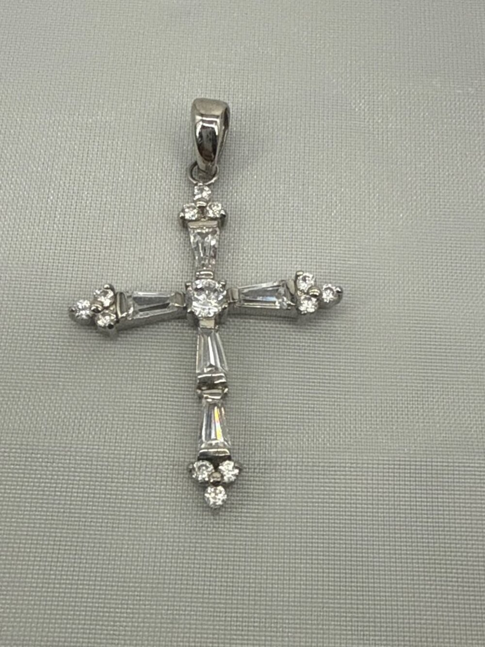 Y2K Silver CZ Baguette Cross Pendant Goth Aesthetic